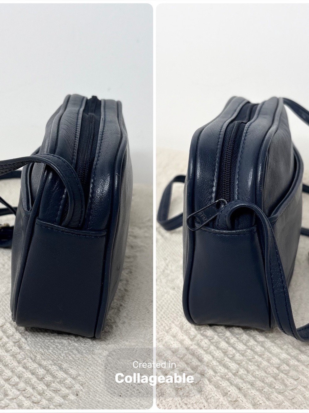 90s Vintage Amanda Smith Navy Blue Leather Crossbody Bag - Picture 2 of 7